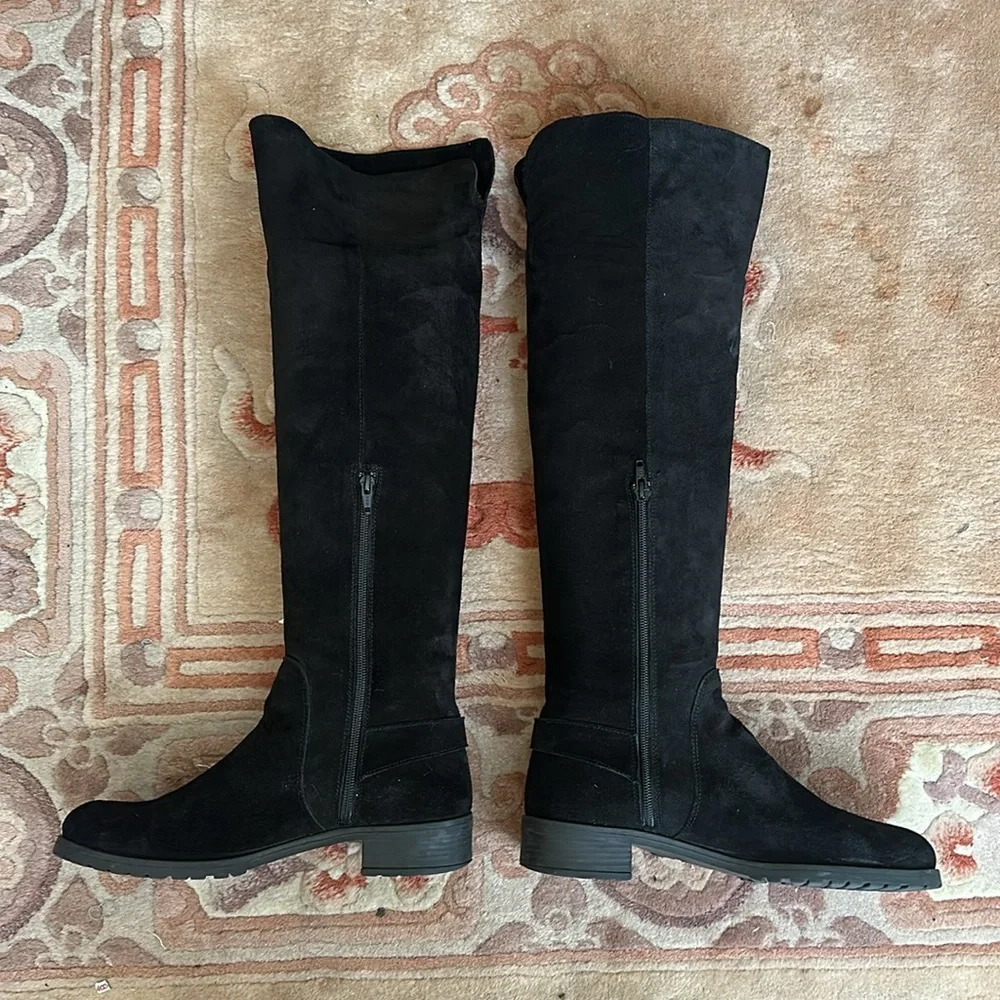 Danielle Italian Suede Over the Knee Flat Riding Boots Black, Size EU40  US 9.5